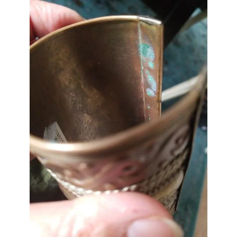 Vintage wide pure brass mixed metal cuff bracelet